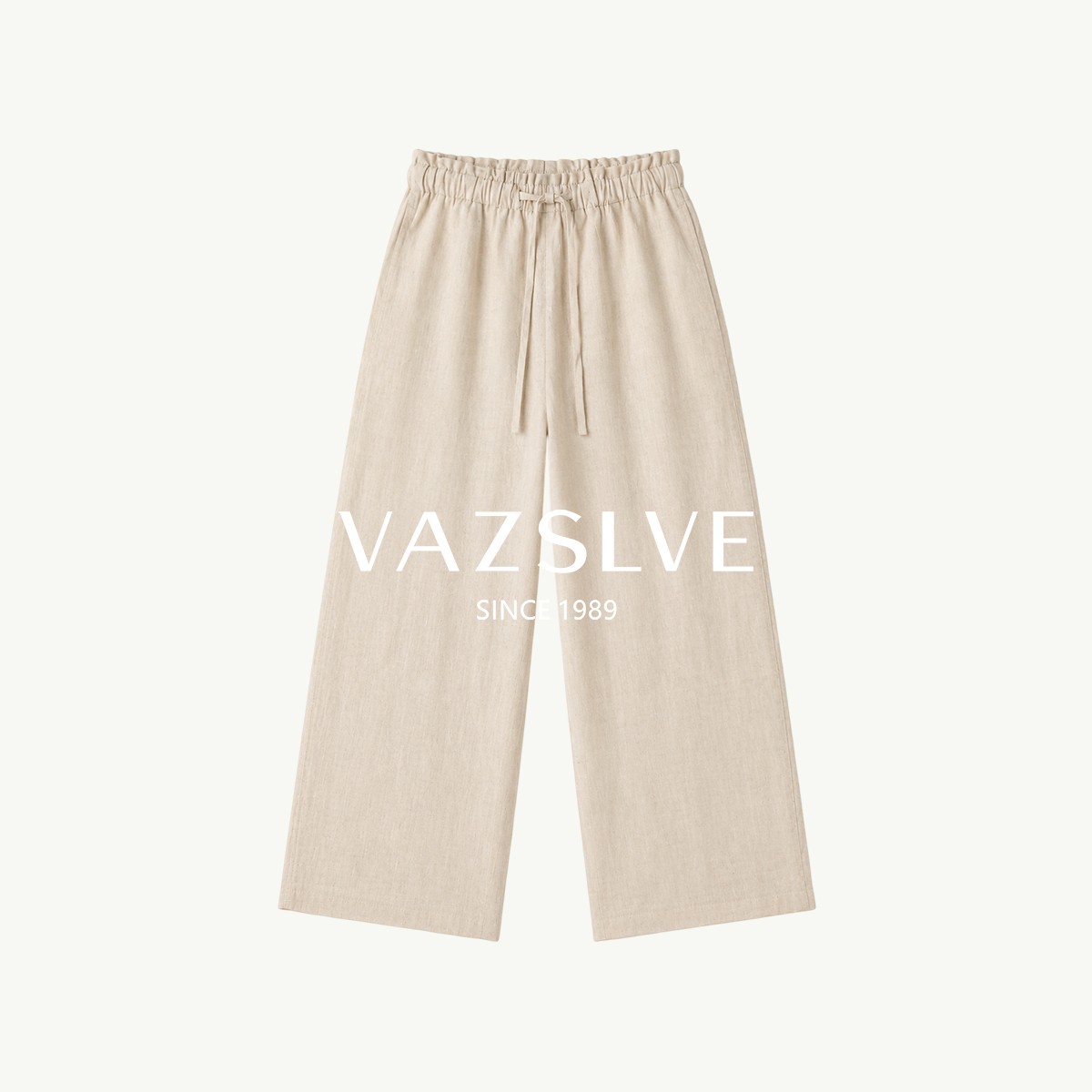 【VAZSLVE/全新奢品】捡漏薄款杏色宽松显瘦花边腰头休闲裤26150