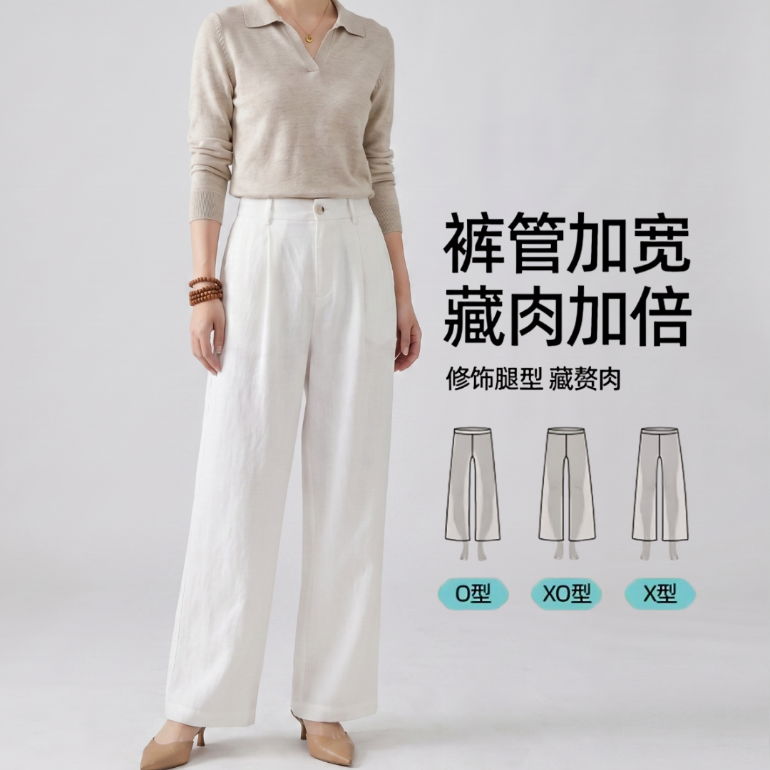 依梅儿2026夏季新款白色亚麻直筒裤小个子高腰通勤百搭薄款休闲裤