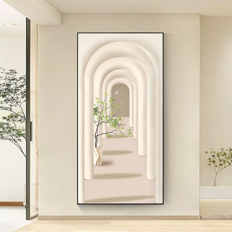 空间视觉延伸感玄关装饰画现代简约入户过道挂画抽象W建筑绿植壁