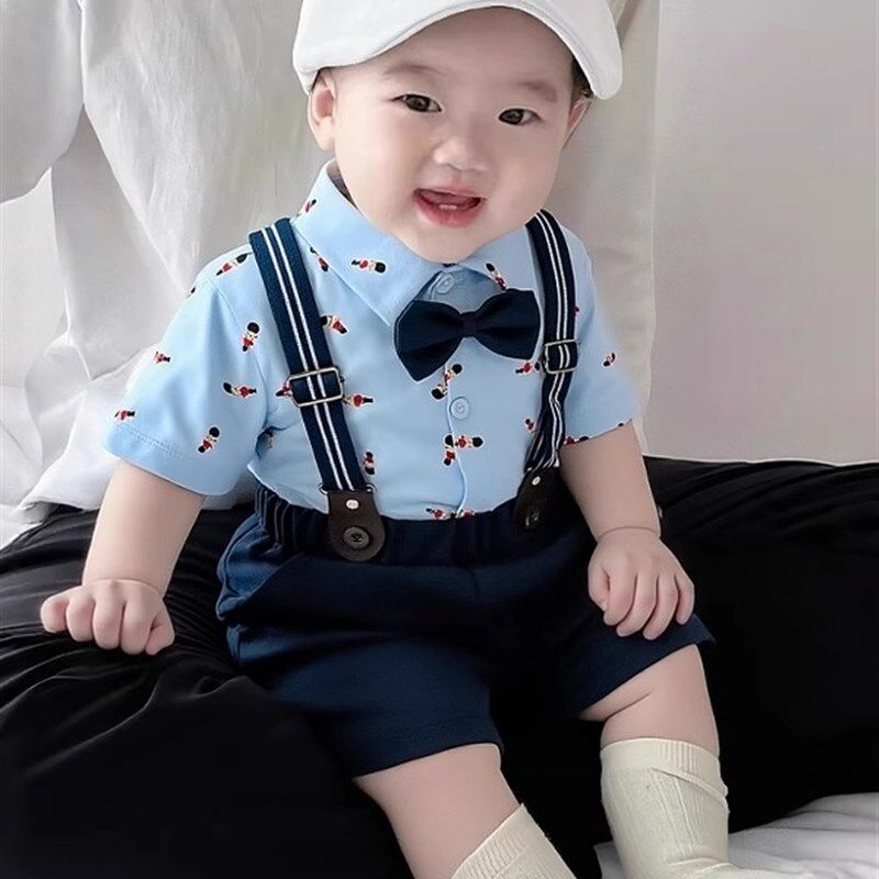 男童夏装背带裤2025小少爷套z装新款周岁宝宝生日夏季薄款婴儿痞