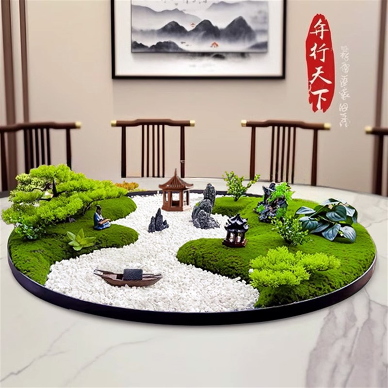 大圆桌中间转盘摆花酒店q餐桌摆件中式桌芯装饰品假花摆设桌花盆