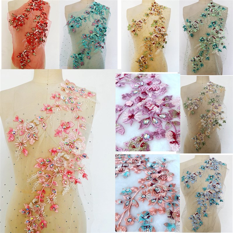 27#彩a色刺绣布贴钉珠水钻贴花补丁服装设计花片辅料 蕾丝花边配