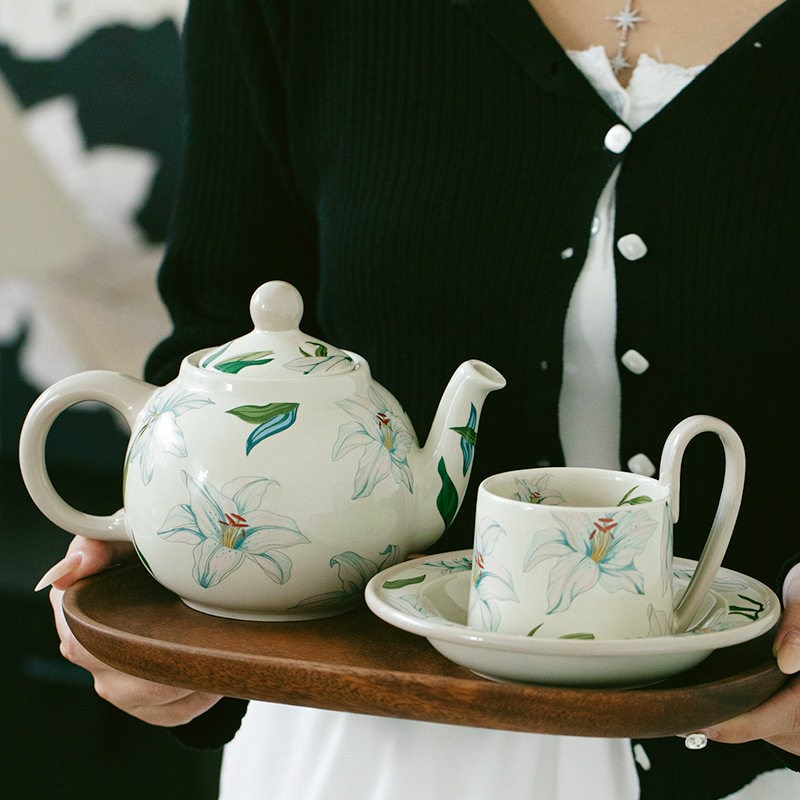百合花一壶两杯两盘陶瓷茶具z礼盒婚礼乔迁生日礼品礼品纪念品