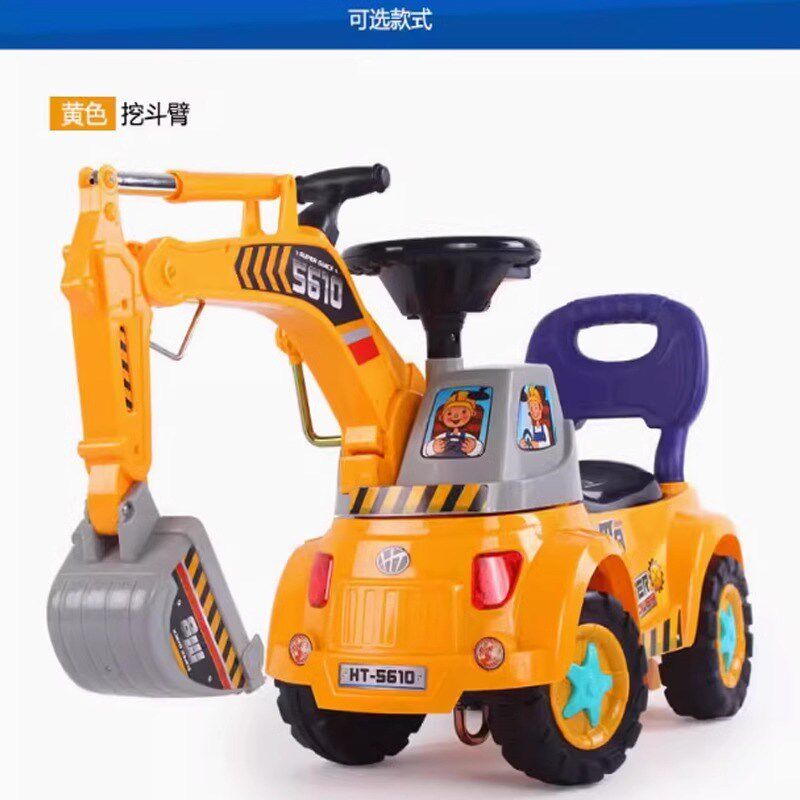 新款儿童挖土机可坐可骑挖掘机玩具宝宝滑行小孩四轮工Y程车1-5岁