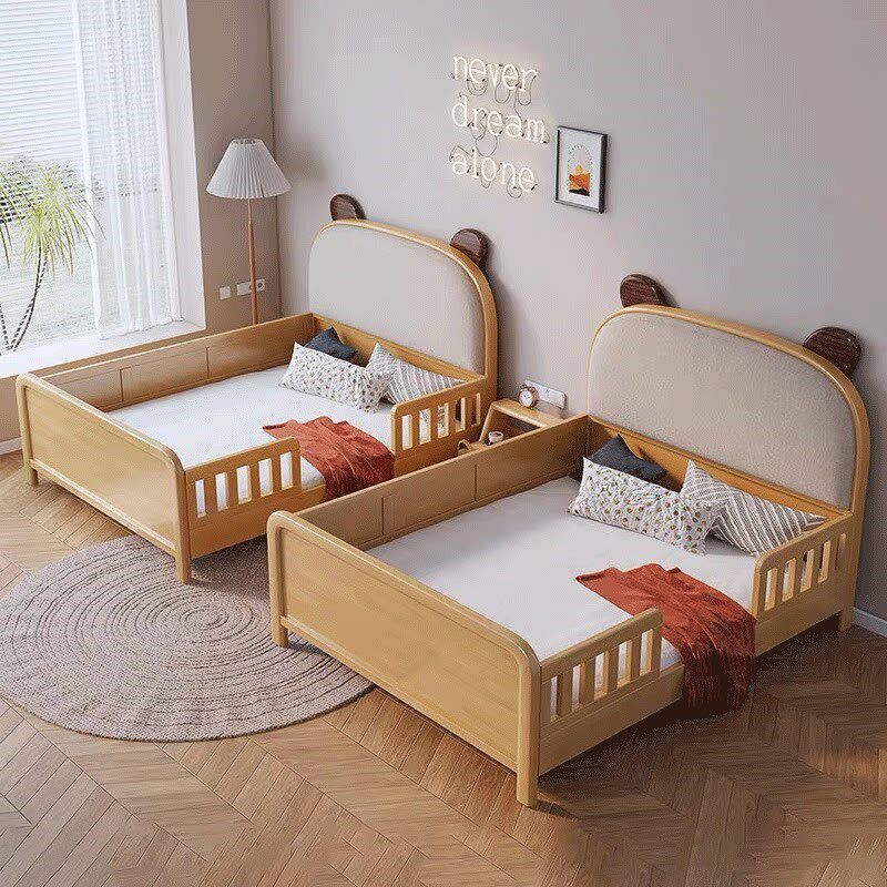全实木榉木儿童床带n护栏男女孩单双人1.5米现代简约一米五围栏