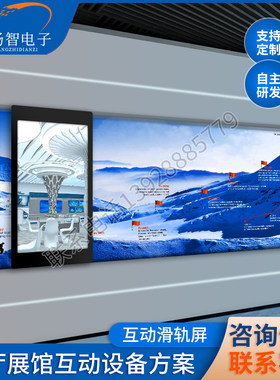 互动滑轨屏电视直线导轨展厅壁挂广告机液晶屏触摸推拉手动电动