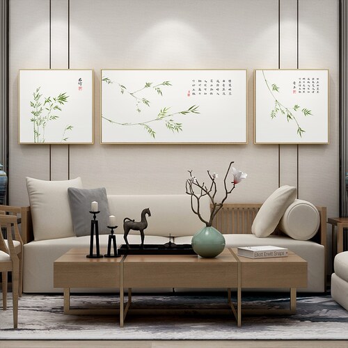 网红新中式竹子装饰画禅意床头挂画竹报平安卧室客厅画沙发背景墙
