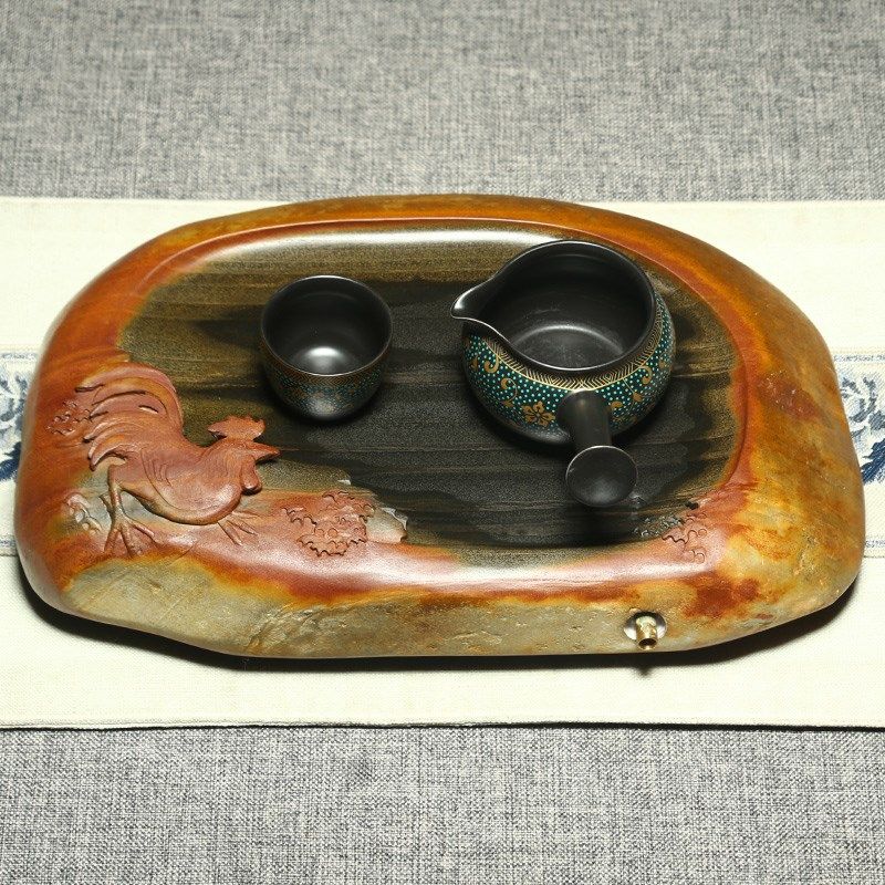 万石君歙砚茶盘中国风原石头干泡台家用精品小茶台壶承杯托茶海茶