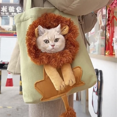 可爱狮子猫包可漏头调节有拉链袋子轻便透气手提单肩小狗狗外出包
