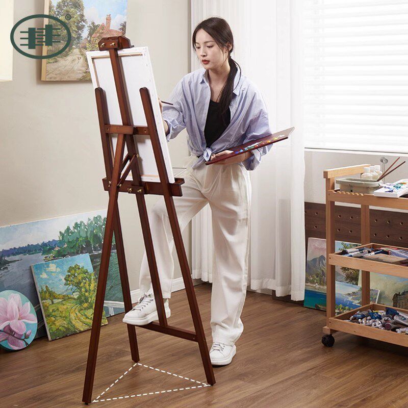 丰丰胡桃色画架木质支架式4K2K素描画板画架套装美术生专用后撑折
