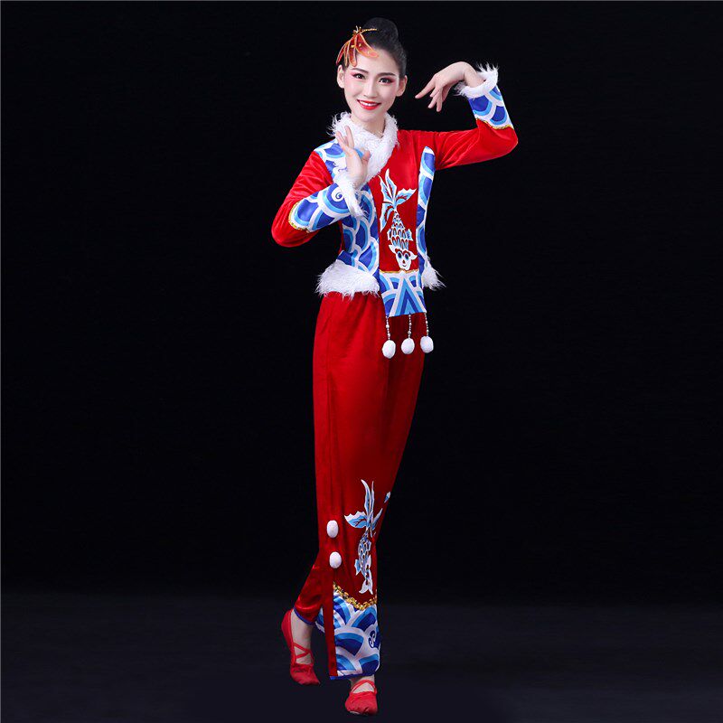 秧歌舞演出服装女中老年打腰鼓舞蹈服冬季喜庆民族表演服新款套装