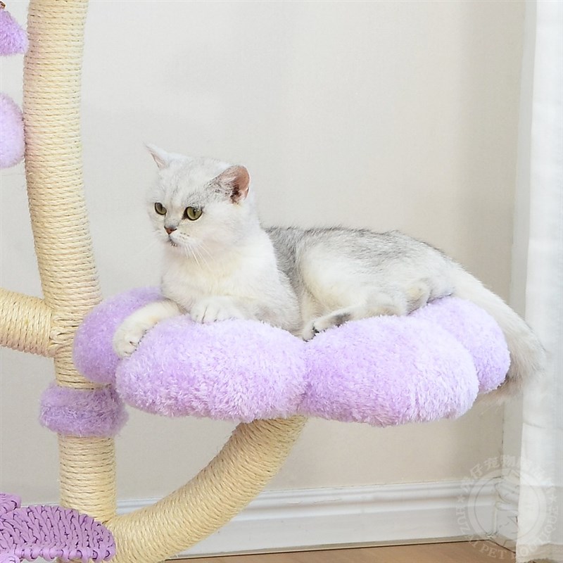 凯瑞紫色花朵藤编猫爬架耐磨猫抓板柱猫窝猫树猫架子玩具抓柱磨爪