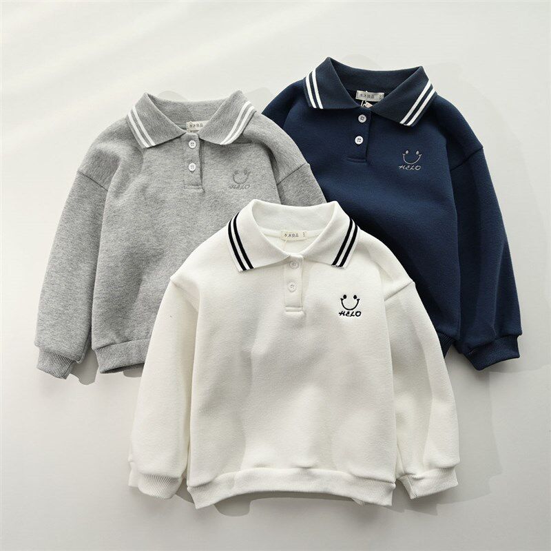 学院风儿童POLO领加绒卫衣男女童保暖上衣中大童校服 秋冬款童装