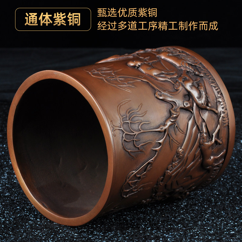 紫铜骏马笔筒摆件文房四宝摆设书房桌面装饰品送老师同事纪念礼品