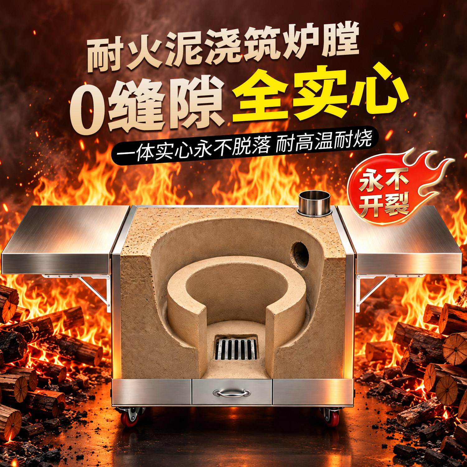 304柴灶大铁锅家用新款锈钢烧木柴灶台不锈钢柴灶炉农户外无不烟