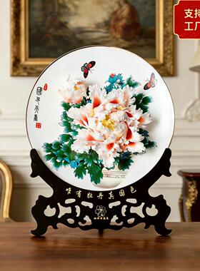 洛阳金边牡丹花乔挂盘摆件中饰古式客厅电视柜菏泽博架装品迁新居