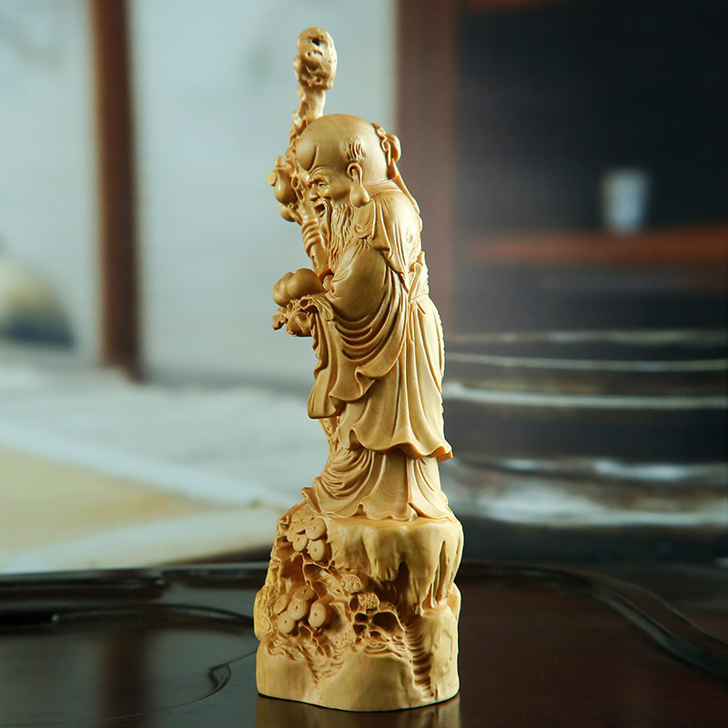 木雕黄杨木质雕刻手工艺品祝贺寿人物家居客厅礼品老寿星公摆件