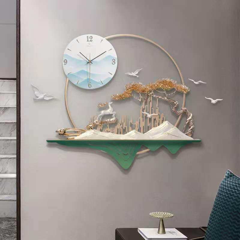 新中式玄关餐厅墙面装饰品3d立体圆形墙饰背景墙壁饰铁艺钟饰挂件