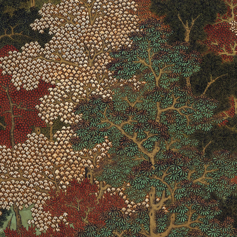 仇英仿赵伯驹炼丹图 青绿山水画临摹范本 中式装饰画艺术绢布画心
