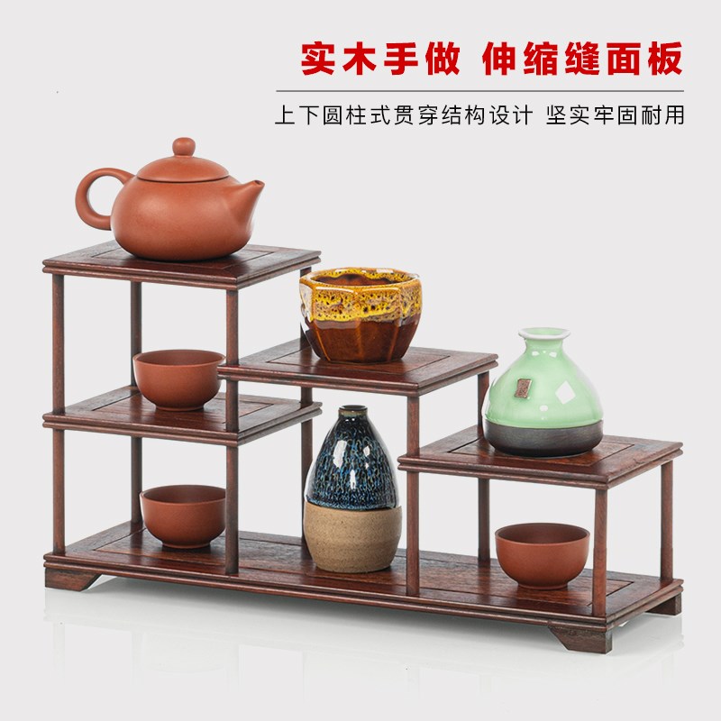 红酸枝木小博古架实木中式茶壶展示架子紫砂壶茶具古董摆件置物架