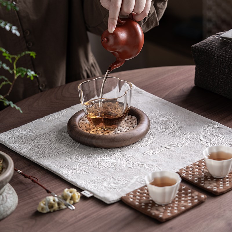 蝉舍胡桃木布垫壶承家用茶室中式茶壶垫茶杯垫茶道壶承垫茶道承垫