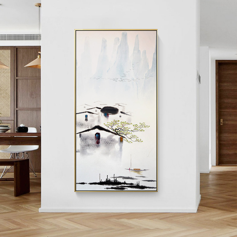 新中式玄关装饰画入户走廊过道挂画中国风江南山水风景画水墨壁画
