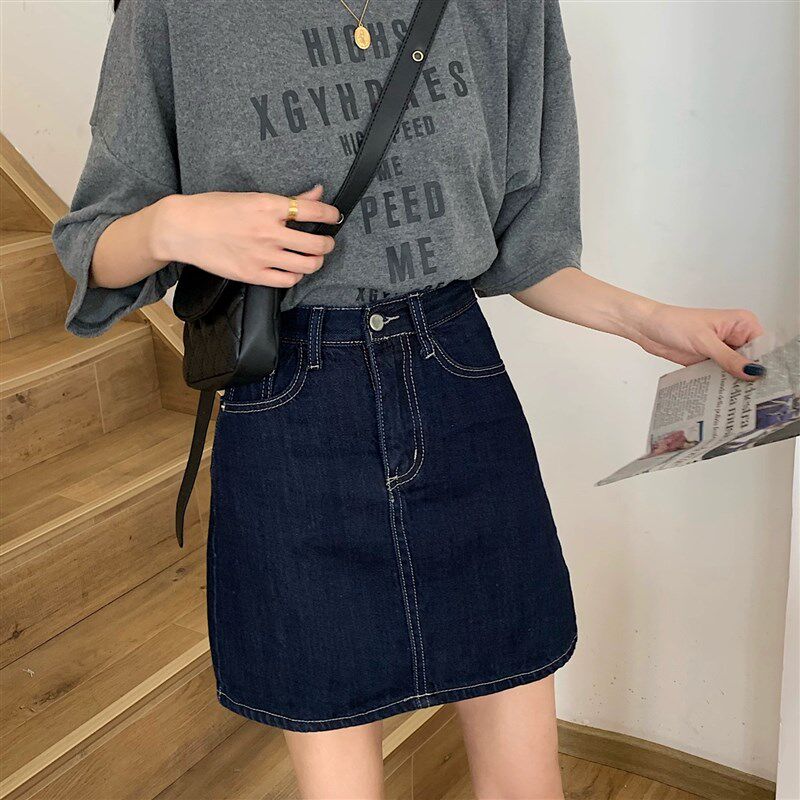 大码高腰A字牛仔短裙夏季胖妹妹显瘦裙遮肚子遮胯防走光半身裙女