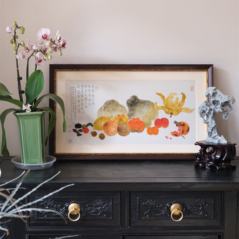 大吉大荔蔬果类国画新中式日式扇形挂画客厅书房玄关电表箱装饰画