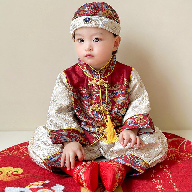 新中式儿童唐装男宝宝一周岁礼服春秋婴幼儿百天生日抓周礼服套装