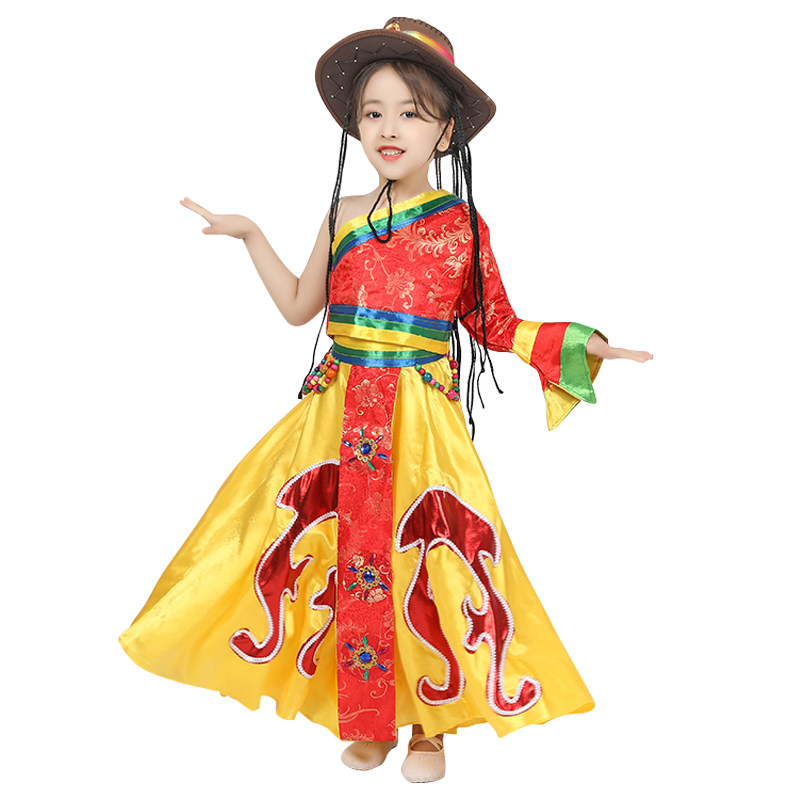 藏族舞蹈演出服蒙古族服装女成人儿童康定情歌少数民族舞台表演服