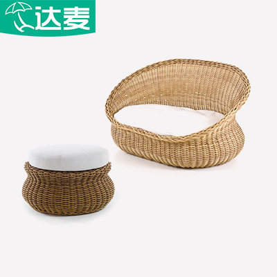 户外藤椅沙发藤编圆躺椅脚踏创意阳台懒人休闲沙发椅室外藤艺庭院