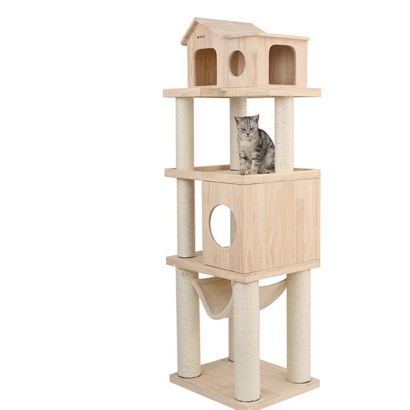 墨菡超大猫爬架猫窝 猫树 一体大型猫爬架四季通用实木猫架带吊床