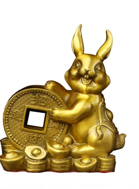 纯铜十二生肖之一金钱兔子招财吉祥铜器摆件室内客厅桌面摆放用品