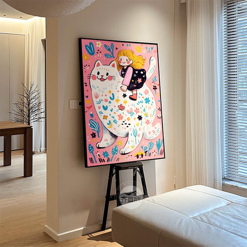 现代简约风卡通可爱女孩卧室装饰画儿童房床头挂画温馨Z客餐厅壁
