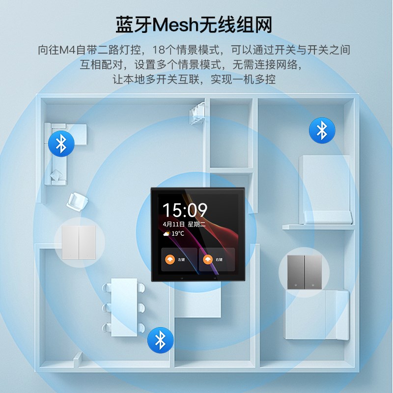 HOPE无线智能触屏情景零火开关控制面板全屋智能家居灯控