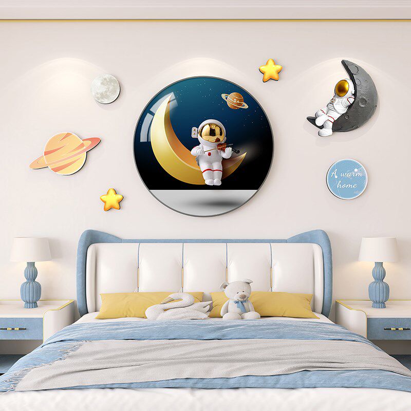 儿童房背景墙面装饰画女孩粉色公主房间壁画高级感卧室画床头挂画