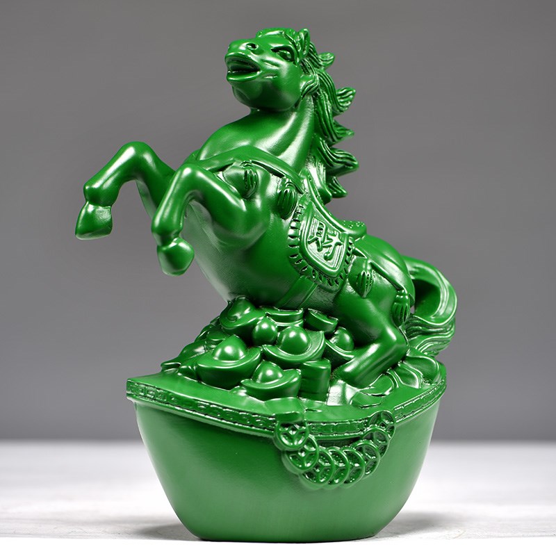 绿色木马摆件实木雕刻马到成功饰品工艺品木质马摆件家居桌面装饰