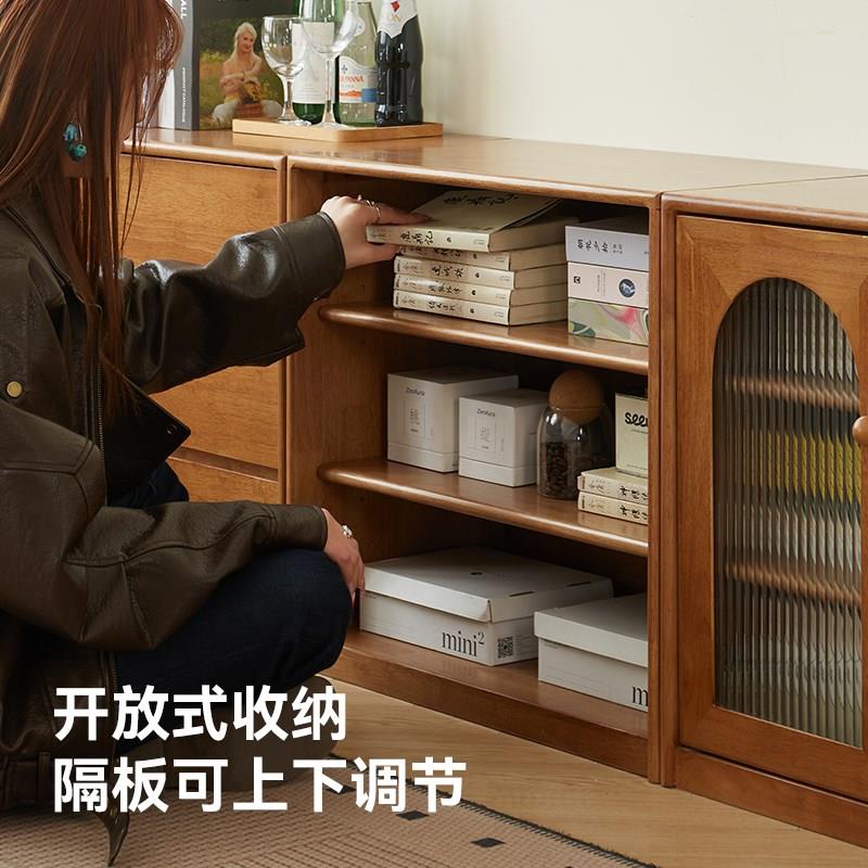 实木书柜矮柜家用落地靠墙组合柜电视柜玻璃门展示柜客厅储物柜子