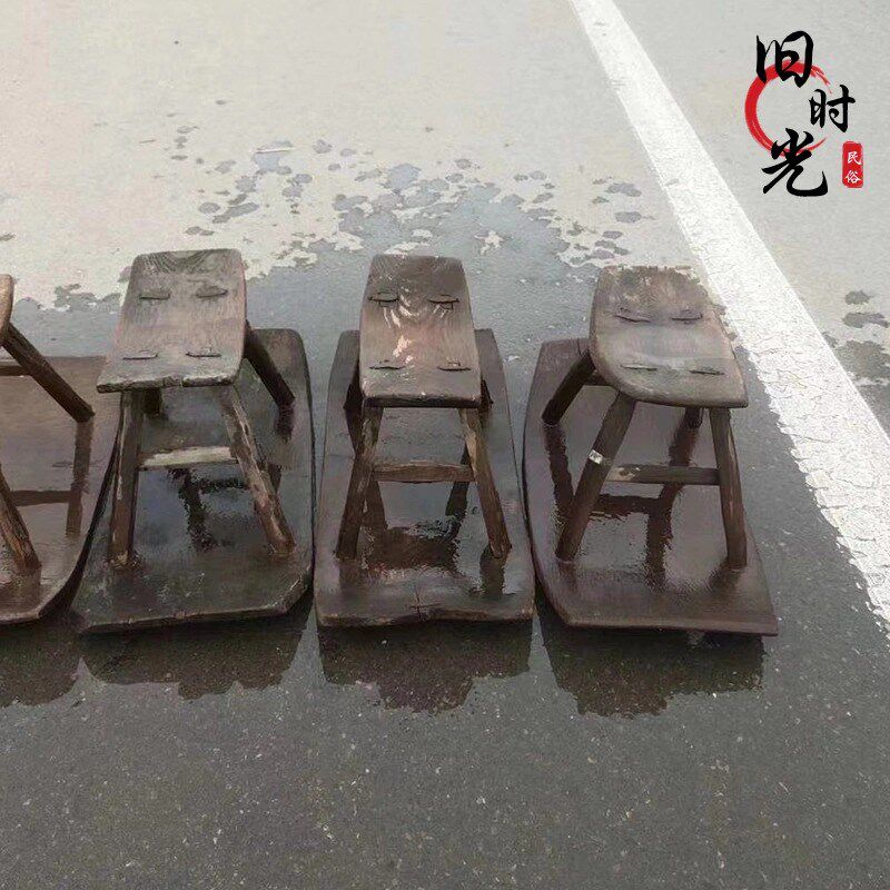 民俗老物件插秧凳旧货农耕老板凳翘翘凳农家乐木凳装饰摆件秧马椅