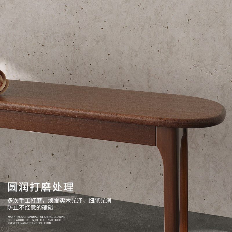 靠墙长条凳美式乡村复古实木长凳门口换鞋凳胡桃色凳子板凳长方形
