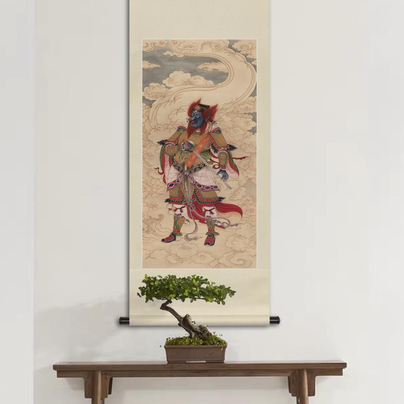 工笔神仙人物国画四大护法温琼元帅画像玄关书房中式画轴卷轴挂画