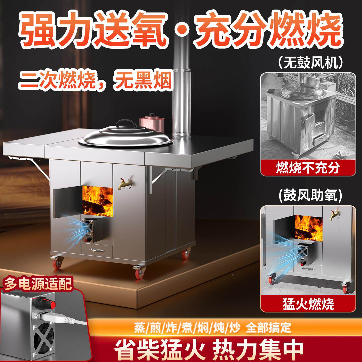 不锈钢柴火灶烧GFJ-02新款农柴村家用木柴动无烟户外火炉特厚可移