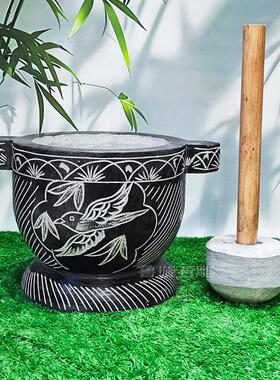 农村天然青磨石石臼老式大号家用窝打糍粑捣碎研中KTS药传统大石