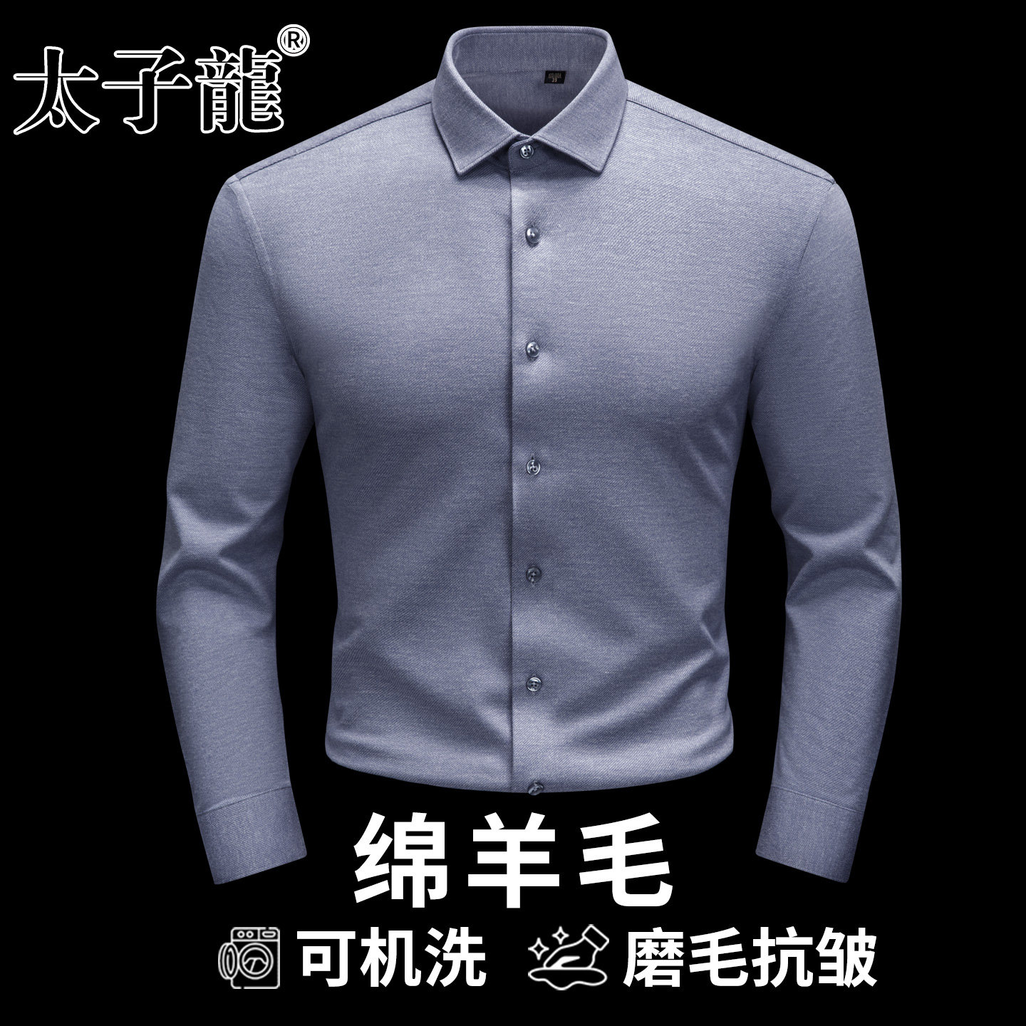 【可机洗绵羊毛】太子龙男士磨毛免烫长袖衬衫新款商务中年装衬衣