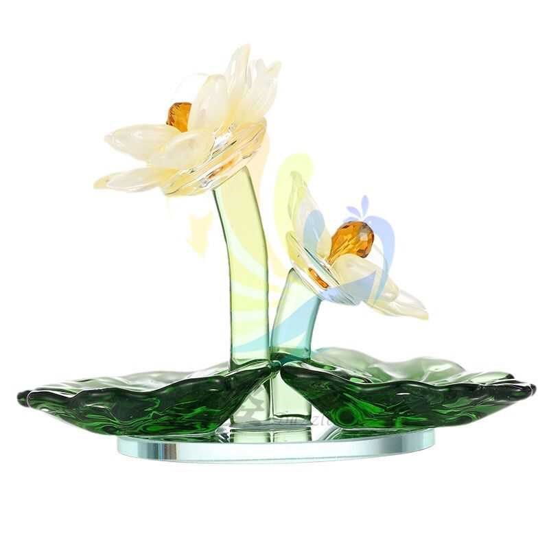 高档水晶荷花摆件居家办公室客厅水晶莲花装饰品生日礼物乔迁礼品