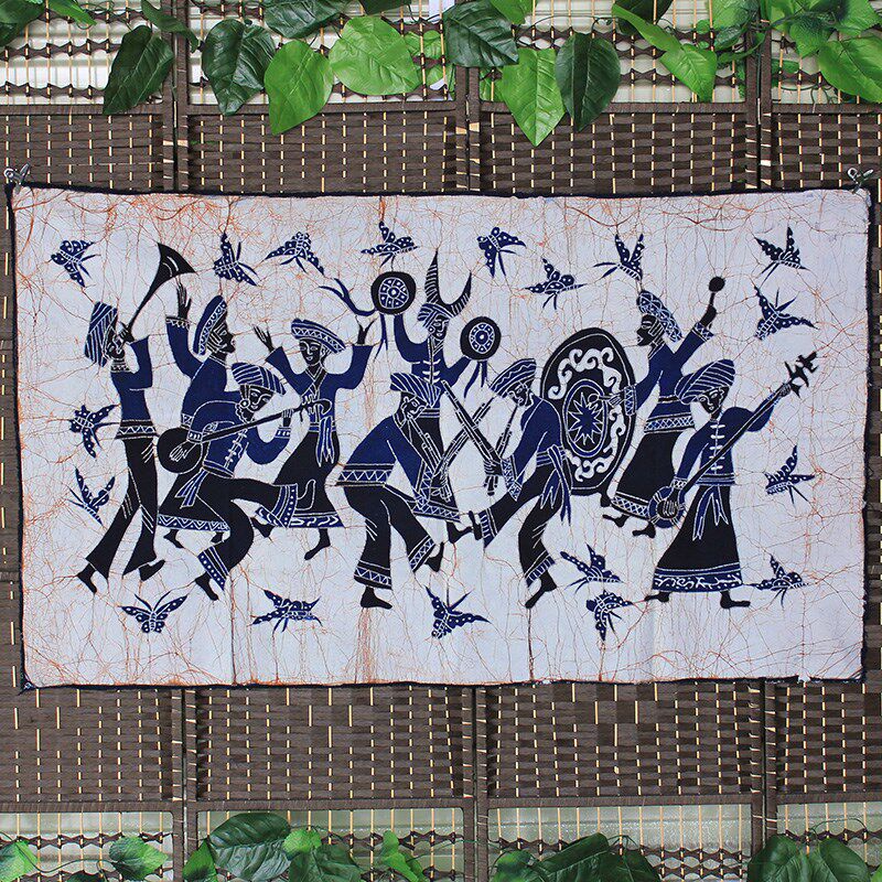 苗族蜡染画芦笙舞棉布壁画客厅卧室装饰画云南民族工艺品墙饰壁挂