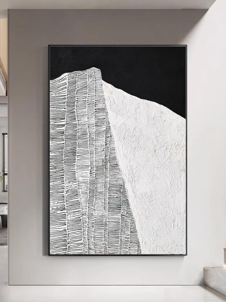 手绘肌理抽象油画客厅玄关餐厅背景墙面装饰画高级黑白灰沙滩壁画