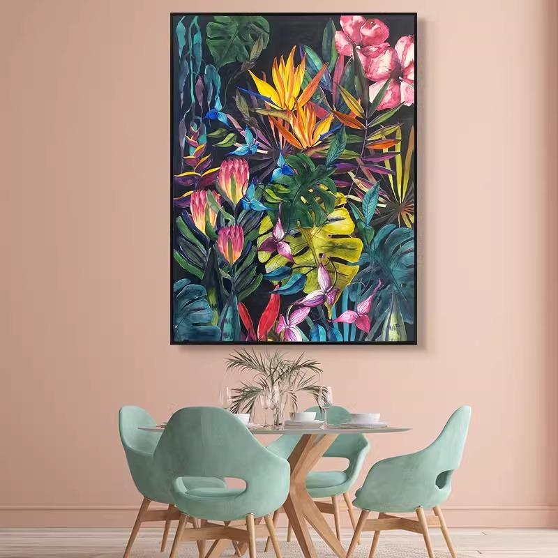 北欧风植物挂画装饰 手绘棉布绿植装饰画 高端实木框挂画