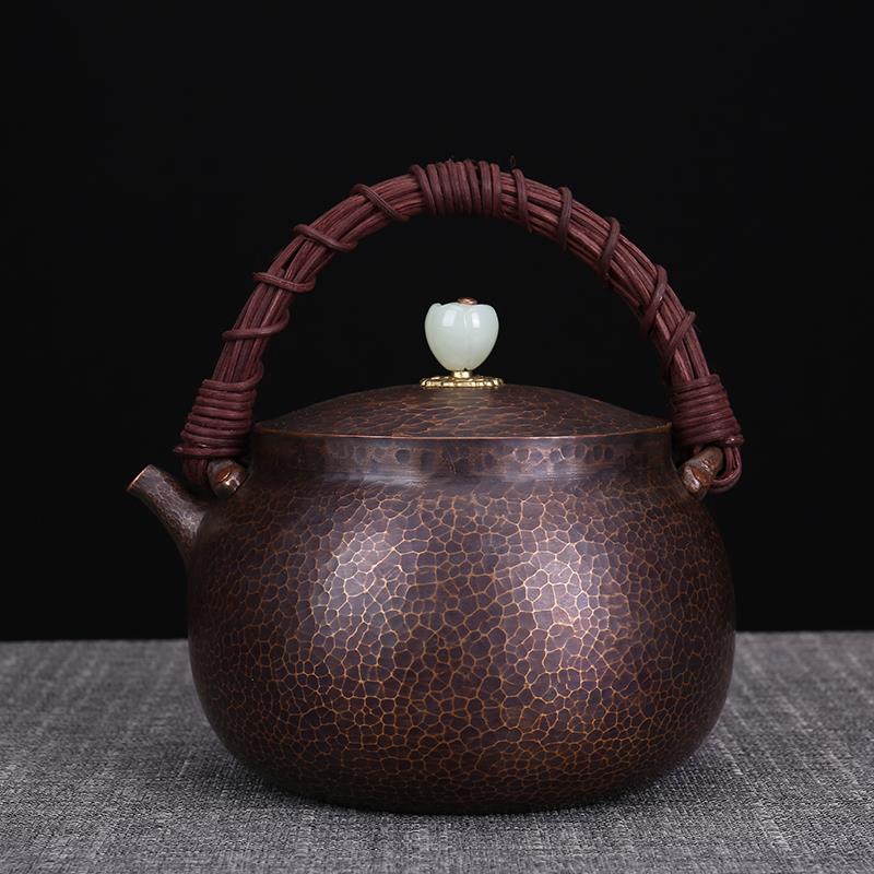 1L纯手工铜壶一张铜纯铜烧水壶一体嘴紫铜功夫茶煮茶器传统工艺