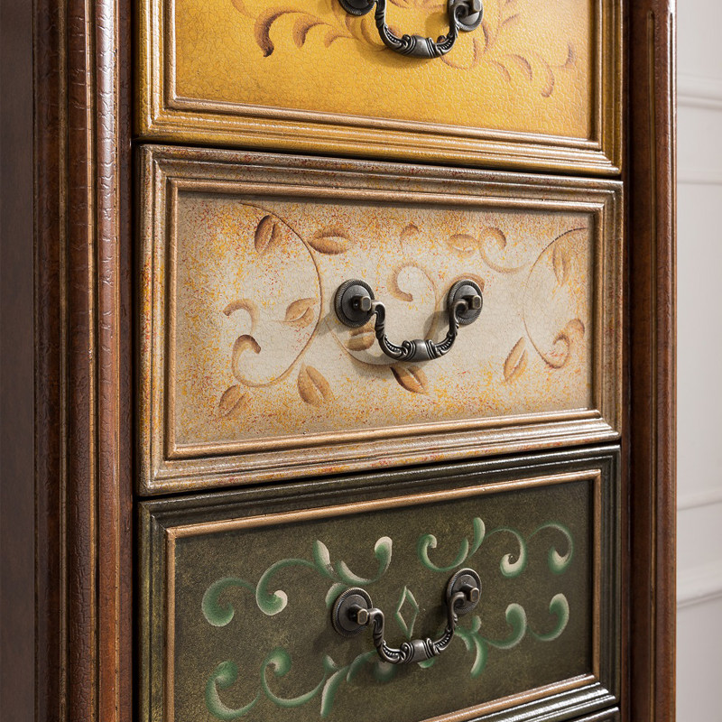 美式实木三四五斗柜卧室抽屉柜收纳柜客厅复古彩绘储物柜电视边柜